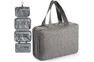 Virklyee Neceser de Viaje Bolsa de Maquillaje Colgante Bolsa de Cosméticos Plegable Organizador de Cosméticos de Tela Oxford Bolsa de Enjuague Multifuncional Bolsa de Afeitar para Baño(Gris)