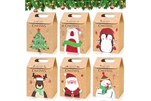 FAMKEEP Sacchetti Regalo Natale,24 Sacchetti Per Biscotti Natalizi,Sacchetti Di Carta Natalizi,Sacchetti Carta Con Manici,Sacchetti Alimentari Natalizi In Carta Kraft,Sacchetti Regalo Per Bambini
