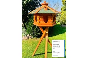 DARLUX Nichoir hexagonal fait à la main en bois résistant aux intempéries M à XXL avec et sans support I Mangeoire I Mangeoire I Mangeoire I Résistant aux intempéries I Toit en bitum (Taille XL avec