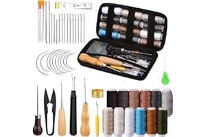 YSWOVUO Kit da Cucito in Pelle, 48 Pezzi Kit di Riparazione Tappezzeria, Set da Cucito in Pelle per Tappezzeria Include Filo per Cucire e Aghi, Punteruolo, per la Lavorazione Della Pelle
