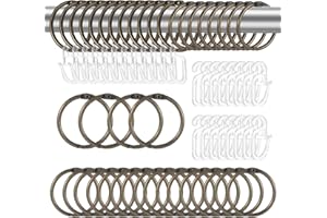 LONGHONEYSONG 40 Stücke Metall Bronze Gardinenringe mit S Haken, Vorhang Ringe mit Haken, Vorhangringe, Duschvorhang Haken, Gardinen mit Haken, Gardinenhaken für Ringe, Gardinenhaken, Vorhang Bronze(Bronze)