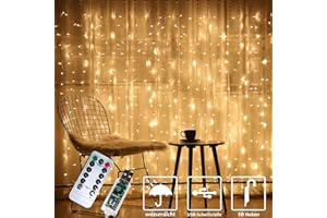 FANSIR 300 LED Curtain String Lights, Upgraded USB Window Fairy Lights 3mx3m 8 Modes Remote Timer Fairy Light Waterproof Copper String Lights for Outdoor Indoor Wedding Bedroom Decoration (Warm White)
