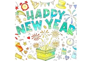 COSSWE Ausmaltischdecke Silvester 2026,Papier Tischdecke zum Ausmalen Silvester Deko,Frohes Neues Jahr Ausmalen Poster Kinder Happy New Year Ausmalen Tischdecke Neujahrsgeschenke