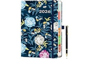 HWXBEN Agenda 2026 Journalier A5 – Une Page par Jour, Planificateur Quotidien et Mensuel Jan-Déc, Onglets Colorés, Porte-stylo, Couverture Rigide Élégante Bleu Nuit