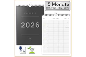 ‎UNITURE UNITURE® DIN A4 Familienplaner 2026 [mit 4 Spalten] Familienkalender Okt 2025 - Dez 2026, Kalender 2026, nachhaltig & schmierfrei