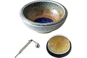 Wazakura Kit para Principiantes de Ikebana, Hecho en Japón, Florero Minoyaki Marrón y Azul, Soporte Kenzan de Latón (61 mm), Limpiador de Metal - Jarrón Minoyaki, Kenzan, Herramienta de Cuidado