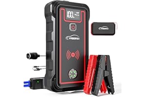 ‎YABER YABER Starthilfe Powerbank 5000A Spitzenstrom 23800mAh Auto Starthilfe mit 10W Wireless Charger(Für alle Benzinmotor/8,0L Dieselmotoren), Starthilfegerät mit LED Taschenlampe(4 Modi), LCD Bildschirm