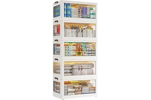 EnHomee Storage Boxes with Lids, 523L 5-Tier Stackable Storage Boxes Large Plastic Storage Drawers with Wheels, Bathroom Storage Drawers, Kitchen Storage & Organisation, Clothes Storage for Bedroom