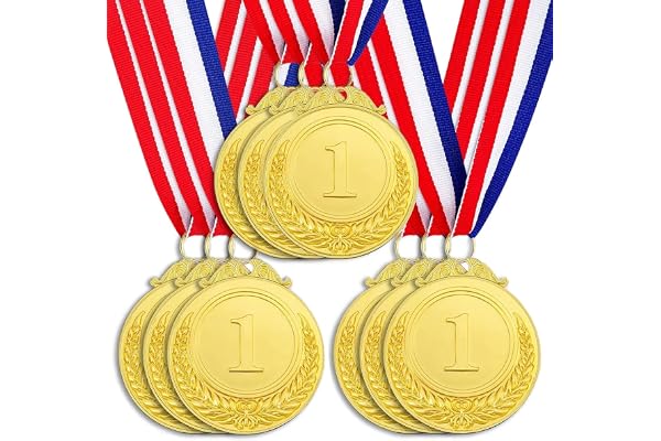 Santme 9 st medaljer med utmärkelser i metall, silverbronsmedalj med band för barn medaljvinnare spel sport dag fest 5,0 cm