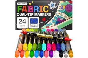‎ARTISTRO ARTISTRO 24 Doppelseitige Textilmarker - Stoffdekorationsset - Permanent für Kleidung - Kein Auslaufen für T-Shirts, Taschen, Textilien, Leinwand und mehr (Pinselspitze und Feine Spitze)