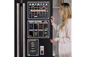 ‎LOIION 3 Stück Wochenplaner Abwischbar, Klar Wochenplaner Magnetisch, Acrylic Kühlschrankkalender Magnetisch, Magnetisch Familienplaner Wochenplaner Magnettafel Kühlschrank Abwischbar Monatsplaner