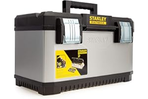 STANLEY TOOLS Stanley FatMax Werkzeugkoffer / Werkzeugbox (20", 50x29x30cm, Trage mit Bi-Material Griff, robuste Box aus Metall-Kunststoff mit rostfreien Schließen, Koffer mit Aussparung) 1-95-615