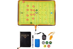 A ABLUMEN Fußball Taktiktafel Klappbar Trainer Taktikmappe Coachen Tragbar Trainer-Mappe Fussball Coach-Board mit Magnetische Große Schachfiguren, Stoppuhr Timer, Schiedsrichter Pfeifen, Schwamm, Board Marker