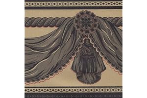 Dundee Deco BD3213A Vorhänge zum Abziehen und Aufkleben, Tapeten Bordüre 10 m x 10 cm, senfgelb, Tapetenbordüre Retro-Design, selbstklebend