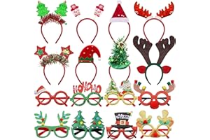 SIQUK 16 Piezas Marcos de Gafas Navidad Diadema de Navideña, Diademas Navideñas Gafas de Navidad Diadema Navideña Disfraz para Decoración de Fiesta Navidad