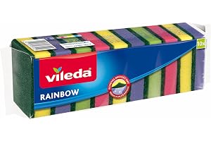 Vileda Rainbow Medium Foam Sponge Scourer, Eco-Friendly, Comfortable Grip, Value Pack 10 Pcs, Multi Colours