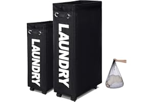 Caroeas 70L Rolling Slim Laundry Basket with wheels, Collapsible Laundry hamper on Wheels Tall Thin Narrow Foldable Storage Bins for Corner