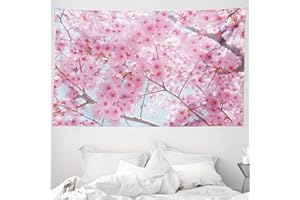 ‎ABAKUHAUS ABAKUHAUS Blumen Wandteppich und Tagesdecke, Japanische Sakura Blumen aus Weiches Mikrofaser Stoff Waschbar ohne Verblassen Digitaldruck, 230 x 140 cm, Baby Pink