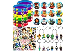 KEVRDRT Regalini Fine Festa Compleanno Ro-blox, 86 Pezzi R-oblox Gadget Compleanno Bambini, Regalino Compleanno Bambini Invitati Gadget da Festa con Adesivi Distintivo Braccialetto Portachiavi