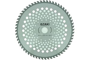 GREENSTAR OZAKI - Lame pour Débrousailleuse - 60 Dents à Pointe Carbure - Largeur de Coupe : 255 mm - Alésage : 25,4 mm - Épaisseur 1,4 mm