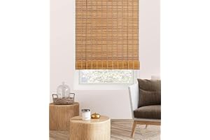FoundGo Bamboo Blinds No Drill, Width x Height: 80X120cm Retro Roman Blinds Windows, Natural Wooden Window Decorative Curtain, Sunscreen Drape for Windows,Indoor