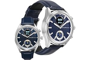Pininfarina Sintesi Hybrid Smartwatch - Orologio analogico con cinturino in vera pelle, display digitale, bussola, GPS, fitness, frequenza cardiaca, passi, calorie e sonno - Azure Horizon