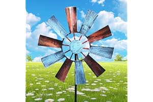 XJKLBYQ Moulin à Vent pour la Cour, 28,7x9,5 Art de Cour métallique, en métal extérieur, filateurs de Jardin, Multicolores à énergie Solaire avec Sculpture de Vent Moulin à Vent pour pelouse extérieu