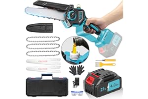 VIWKO Mini Motosega a Batteria Senza Spazzole, Motosega Elettrica 6 Pollici Brushless con 4000mAh Batterie e 3 catene, Sega a Batteria per Potatura con Pompetta Olio per Legno, Giardini Fai da te