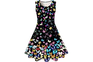 Belovecol Girls Dress Sleeveless 3D Pattern Swing Sundress A-line Round Neck Dresses Casual Party Mermaid Galaxy Dress 4-15 Years