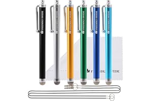 The Friendly Swede Stylets pour Tablette, Smartphone, Ecran Tactile (Lot de 6 Stylets à Pointe en Microfibre) (Argent + Bleu Clair + Vert + Bleu foncé + Jaune + Noir 4,5 Pouces)