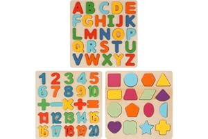 AYSYR Alphabet Puzzle Toys Kids Educate - 3 PCS Wooden Puzzles for Early Education,Letters Recognize Shape Numbers,Wood Alphabet Letters for Toddlers Kids