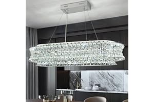 AOOCHOK Luxus Kristall Kronleuchter Modern Pendelleuchte Chrom, Oval Hängeleuchte Kristall Lampe, für Wohnzimmer, Esszimmer, Schlafzimmer, Restaurant, 80x35cm