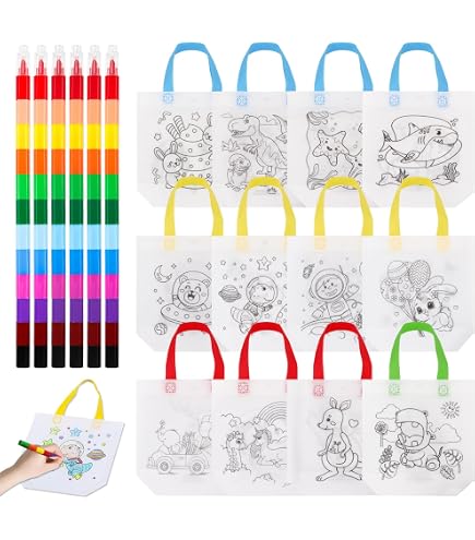 18 Sacs Cadeaux à Colorier Pour Enfants - Avec 15 Crayons De Cire, Activité Créative Pour Anniversaire - 12
