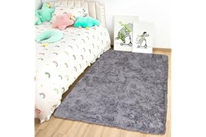 Oxford Homeware Rugs Living Room 60x110 cm – Grey Area Rugs for Bedroom Small – Fluffy Shaggy Super Soft Non Slip Rug Washable Modern Floor Carpets Bedside Rug for Kids Room