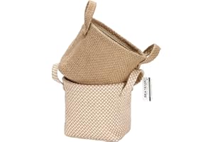 Sea Team Storage Paniers Organizer Box Bins in Jute and Cotton Linen Pliable with Handle Decorative for Home Toiletry Stationery Sundries Toys Jewerly Color Beige 14 * 17 * 16CM 2PCS
