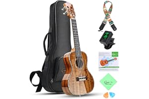 Hricane ukelele brillante de concierto de 23" con accesorios incluidos (23 acacia brillante)