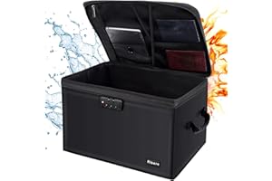 Aitere Porte-documents ignifuge avec serrure à combinaison, 40 x 32 x 27 cm, résistant au feu, étanche, pour documents A4, passeport, fichiers bancaires, argent, objets de valeur, noir