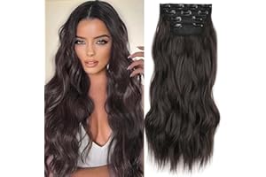 Mscat 20 Inch Wavy Clip-in Hair Extensions - Dark Brown Synthetic Hair Pieces, 4PCS Full Head Set, Thick Curly