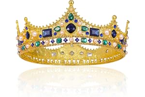 Povhhee Goldene KöNigskronen für Herren - Barocke Vintage-Kristallkrone mit Strasssteinen, Herren-KöNigskrone für Theater-Abschlussball-Party