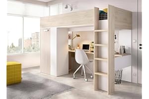 Dmora - Composizione camera da letto Focoletta, Stanza da letto completa, Cameretta per bambini, Set per arredo a ponte, 206x111 h178 cm, Bianco e Rovere