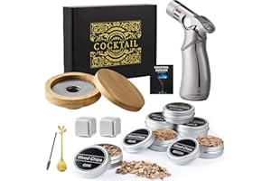 GIENXIAS Cocktail Smoker Set – Whiskey Räucherset mit 6 Holzchips & 2 Edelstahl-Whiskysteinen – Geschenk für Männer, Papa, Ehemann, Whisky- & Cocktail-Liebhaber (ohne Butan)