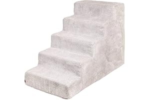 BOUTIQUE ZOO Schody dla psów o wysokości 50 cm, 5 stopni, dla psów, kotów, zwierząt domowych, do łóżka i samochodu, schody dla małych psów, pluszowe pokrowce, kolor: ciemny beż