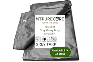MYPURECORE YOU AT THE CORE MYPURECORE Grey Tarpaulin – Waterproof & Heavy Duty 200 GSM Tarp – Large, Durable Tarp for Car, Garden, Home – UV, Dust, Rain, Snow Protection – Versatile Groundsheet for Camping & Outdoor (5m x 6m)