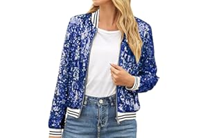 GENERIC Baseball Jacke Damen Pailletten Reißverschluss Langarm Jacken Blazer Sakko Pailletten Blazer Jacke Elegant Kurz Sakko Rave Party Outwear Blazermantel Bomberjacke Bikerjacke Übergangsjacke