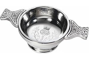 Wentworth Pewter - Thistle Pewter Quaich Whisky Tasting Bowl Loving Cup Burns Night (Small 70mm Diameter)
