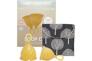 Hevea Loop Menstrual Cup Combo-Pack Size 1&2 (Natural), Made from 100% Natural Rubber - Softest Period Cup - Wear for up to 12 Hours