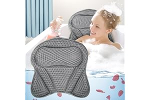 LOVICVKEM Cuscino da Bagno, Cuscini Poggiatesta da Vasca, 4D Mesh Cuscino Vasca da Bagno con 6 Ventose Antiscivolo, Home Spa Per Collo Della Vasca E Supporto Per La Schiena（grigio）