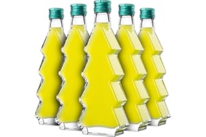 KADAX Set di 10 bottiglie di vetro a forma di abete, 200 ml, con tappo a vite verde, bottiglie vuote da riempire con liquore e grappa, ideali per Natale e come regalo