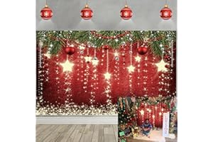 RUYI Snowflake Christmas Backdrop with Sparkling Red Stars for Christmas Eve, Kids' Backdrop Photography, Baby Shower, Photo Props (8x6FT)