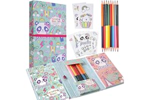 Pinkgarden Coloring Pads Kit for Girls, Panda Coloring Book, 60 Coloring Pages and 16 Colored Pencils for Drawing Painting, Birthday Gift for Girls Boys Kids Ages 3-12 (Panda)